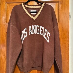 PacSun Brown V-Neck Sweater with Los Angeles Design